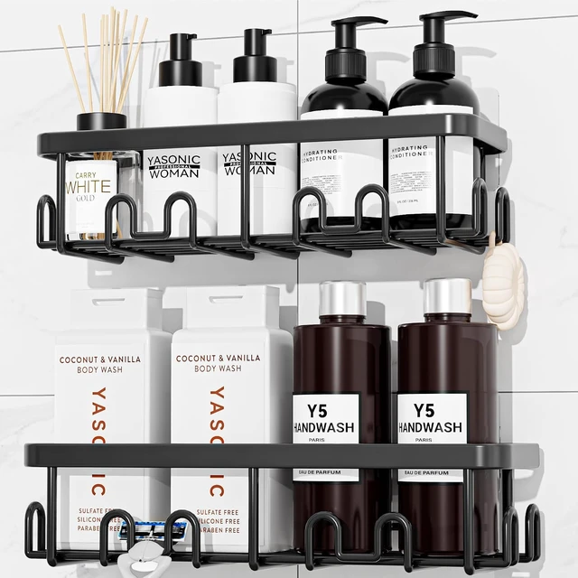 Alt view image 2 of 7 - Wall Mounted Bathroom Storage Organizer, No-Drill Rustproof Shower Caddy
