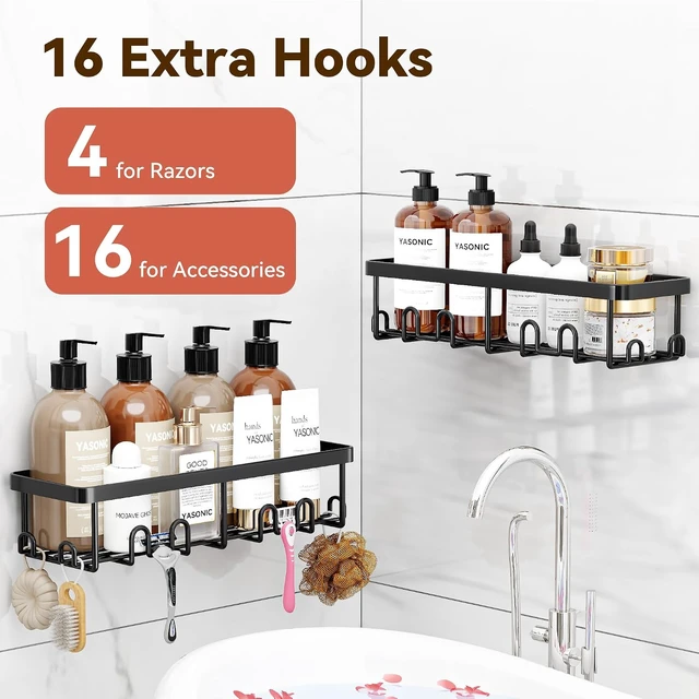 Alt view image 7 of 7 - Wall Mounted Bathroom Storage Organizer, No-Drill Rustproof Shower Caddy