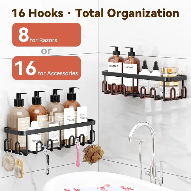 Alt view image 5 of 7 - Wall Mounted Bathroom Storage Organizer, No-Drill Rustproof Shower Caddy