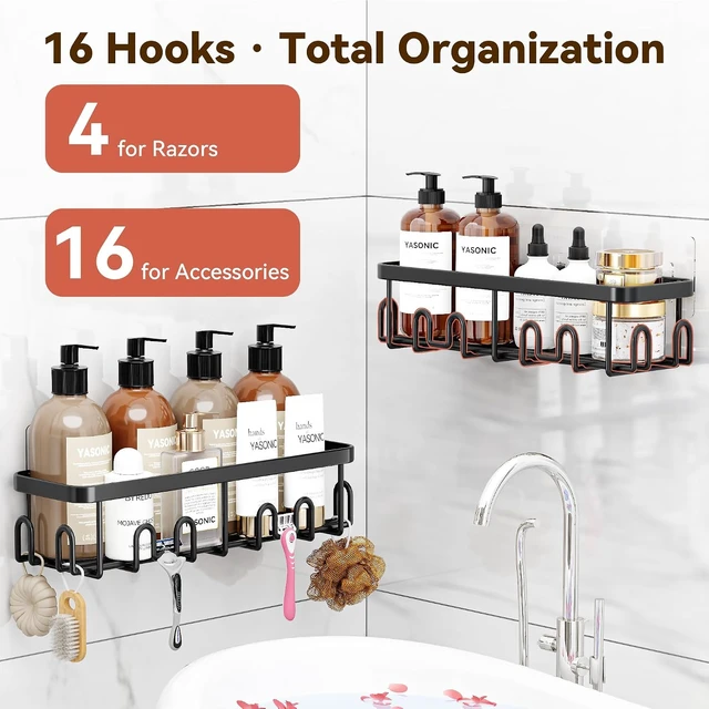Alt view image 6 of 7 - Wall Mounted Bathroom Storage Organizer, No-Drill Rustproof Shower Caddy