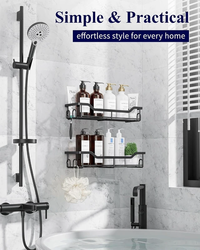 Alt view image 3 of 6 - Wall Mounted Shower Storage Rack, Self-Adhesive Bathroom Shelf