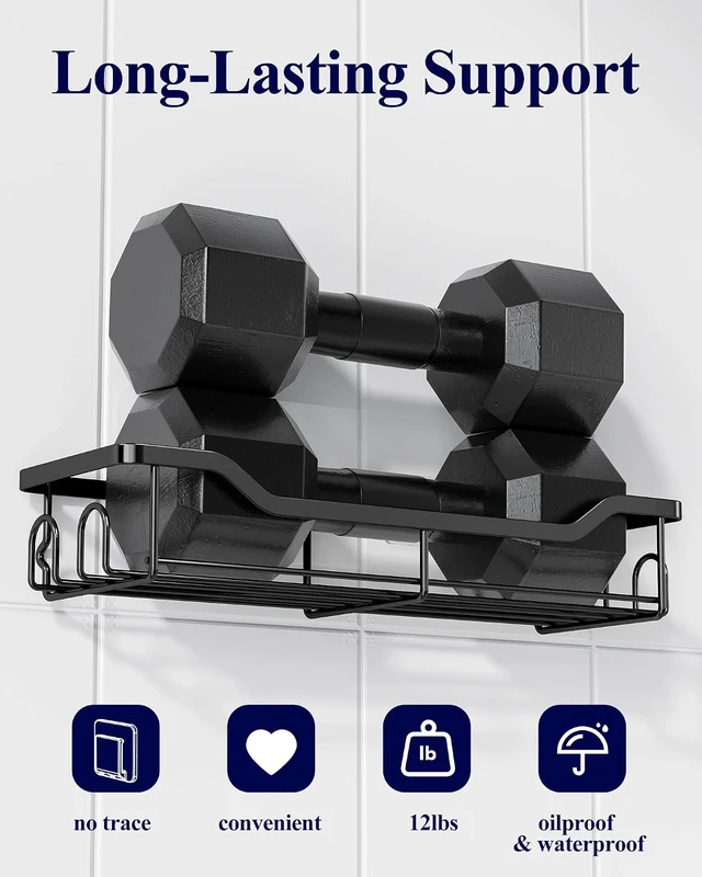 Alt view image 4 of 6 - Wall Mounted Shower Storage Rack, Self-Adhesive Bathroom Shelf