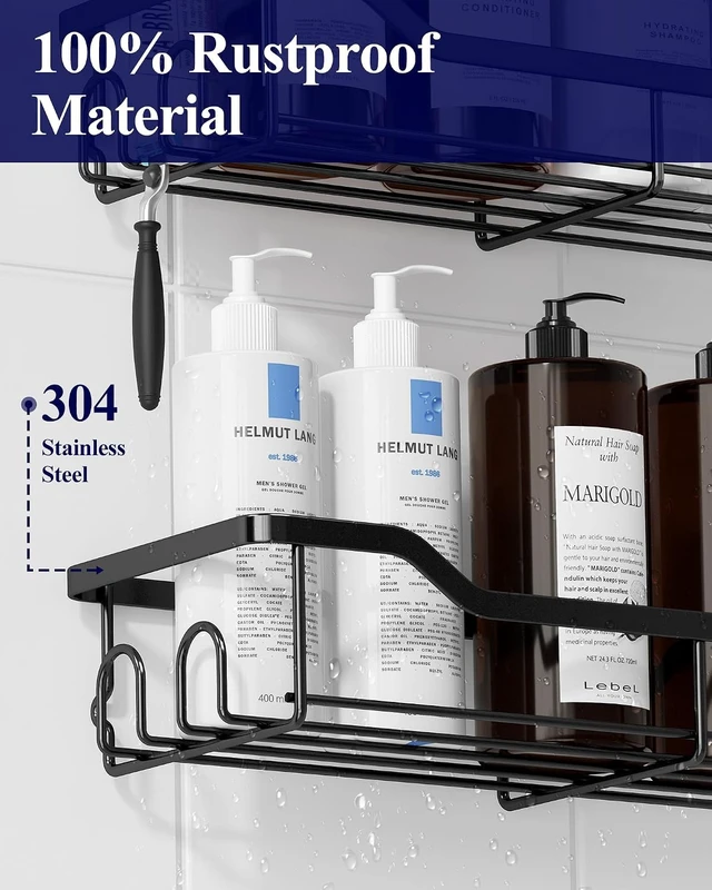 Alt view image 6 of 6 - Wall Mounted Shower Storage Rack, Self-Adhesive Bathroom Shelf
