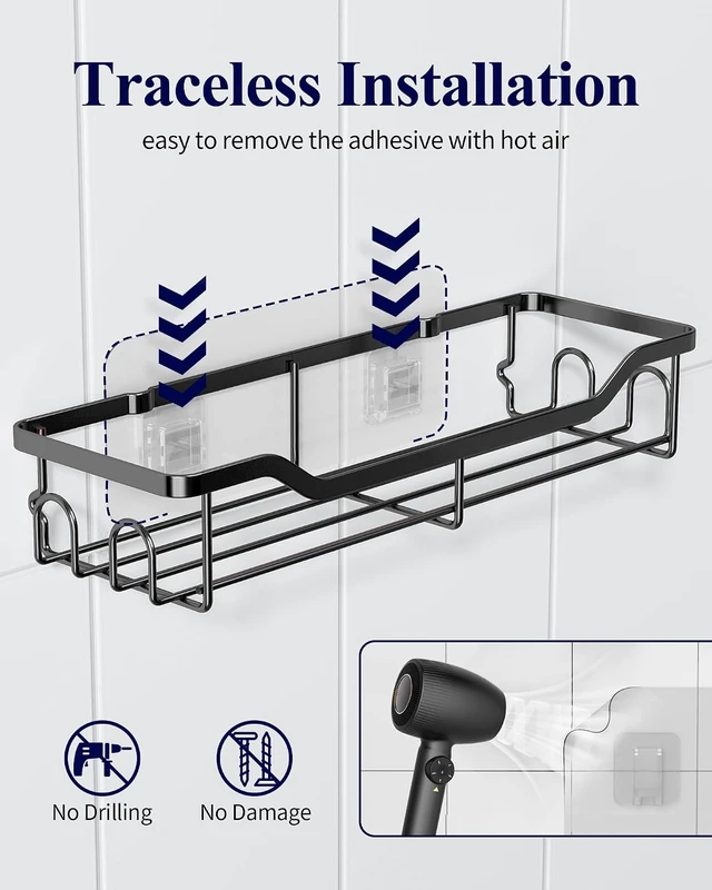 Alt view image 5 of 6 - Wall Mounted Shower Storage Rack, Self-Adhesive Bathroom Shelf