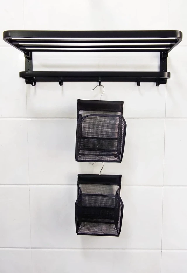 Alt view image 7 of 7 - Gym & Travel, Mesh Hanging Shower Caddy with Hooks - Bath Storage Organizer for Dorms