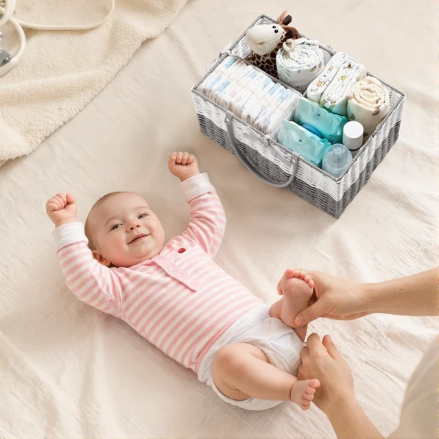 Alt view image 6 of 6 - Portable Car Organizer for Baby Essentials & Shower Gifts, Woven Rope Storage Basket with Detachable Divider, Oversized Nursery Diaper Caddy