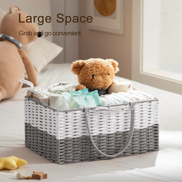 Alt view image 2 of 6 - Portable Car Organizer for Baby Essentials & Shower Gifts, Woven Rope Storage Basket with Detachable Divider, Oversized Nursery Diaper Caddy