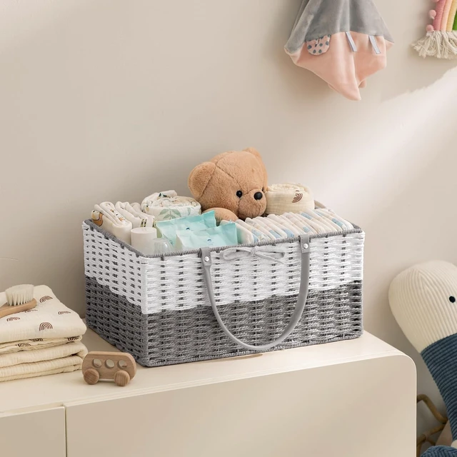 Alt view image 3 of 6 - Portable Car Organizer for Baby Essentials & Shower Gifts, Woven Rope Storage Basket with Detachable Divider, Oversized Nursery Diaper Caddy