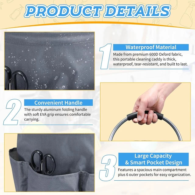 Alt view image 3 of 6 - Portable Foldable Cleaning Supply Organizer Bag with Handle and Multiple Pockets