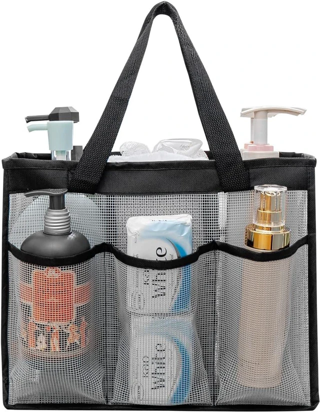 Main image of Portable Toiletry Organizer for Bathroom Dorm Gym Camping, Mesh Shower Caddy Bag with Divided Main Section
