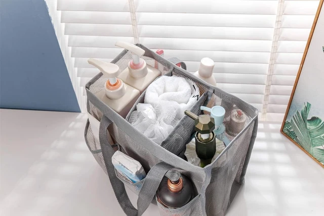 Alt view image 5 of 7 - Portable Toiletry Organizer for Bathroom Dorm Gym Camping, Mesh Shower Caddy Bag with Divided Main Section