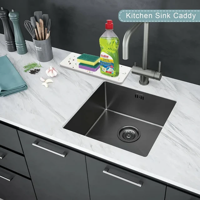 Alt view image 5 of 7 - Absorbent Countertop Rack Organizer, Sponge and Soap Dispenser Holder, Fast Drying Sink Caddy for Kitchen & Bathroom