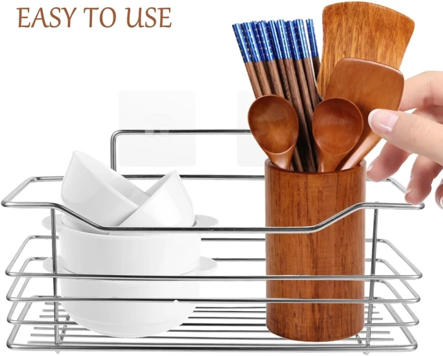 Alt view image 6 of 7 - Drill-Free Adhesive Bathroom Kitchen Wall Shelf Stainless Steel Storage Rack for Shampoo and Spice Bottles
