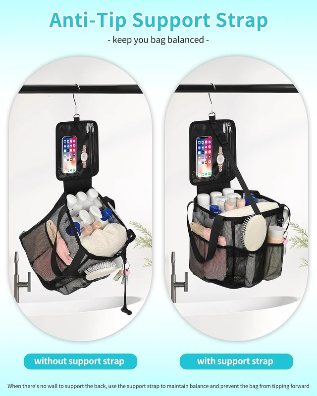 Alt view image 5 of 7 - Camping & Travel, Gym, Ideal for Dorms, Portable Mesh Shower Caddy - Large Capacity Toiletry Bag with 360° Hanging Hook & 4 Pockets