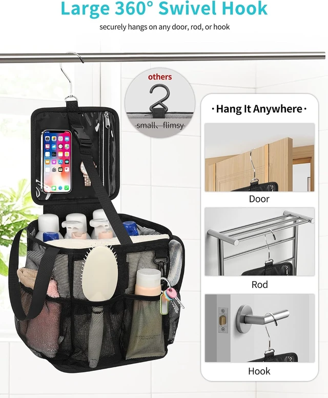 Alt view image 3 of 7 - Camping & Travel, Gym, Ideal for Dorms, Portable Mesh Shower Caddy - Large Capacity Toiletry Bag with 360° Hanging Hook & 4 Pockets