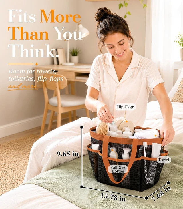 Alt view image 3 of 6 - Large Mesh 9-Pocket Shower Caddy Basket for College Dorm Essentials