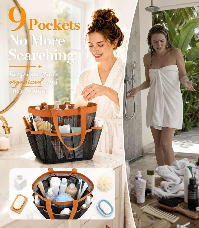 Alt view image 4 of 6 - Large Mesh 9-Pocket Shower Caddy Basket for College Dorm Essentials