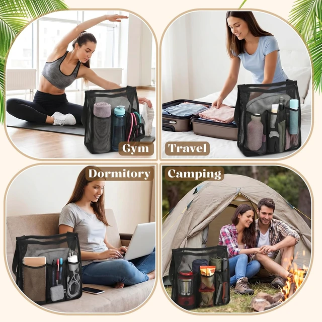 Alt view image 5 of 7 - Large Hanging Mesh Shower Caddy Beach Toiletry Organizer for Gym Dorm Travel Camping Bathroom Essentials
