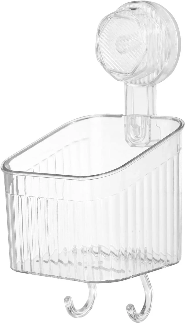 Main image of Wall Mount Organizer Shelf Dispenser Rack Storage for Bathroom Kitchen, 1Pcs Clear Suction Cup Shower Caddy with Hooks