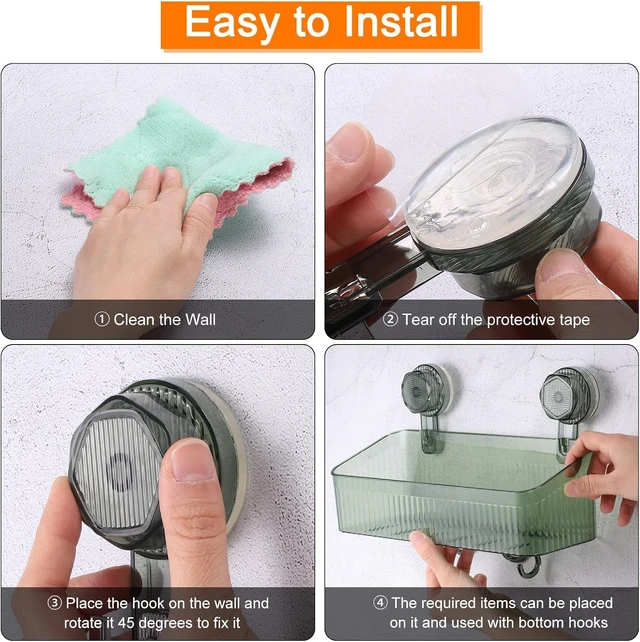 Alt view image 5 of 7 - Wall Mount Organizer Shelf Dispenser Rack Storage for Bathroom Kitchen, 1Pcs Clear Suction Cup Shower Caddy with Hooks