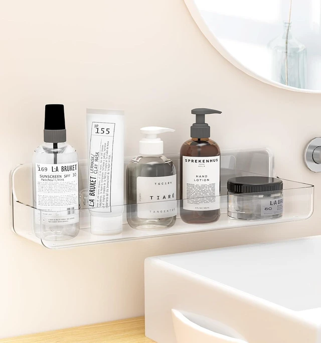 Alt view image 2 of 7 - Transparent Acrylic Bathroom Shower Caddy Organizer with Adhesive Mounting