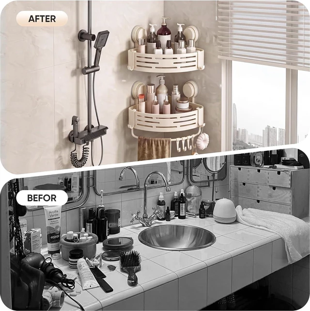 Alt view image 4 of 7 - ABS Suction Cup Corner Shower Organizer