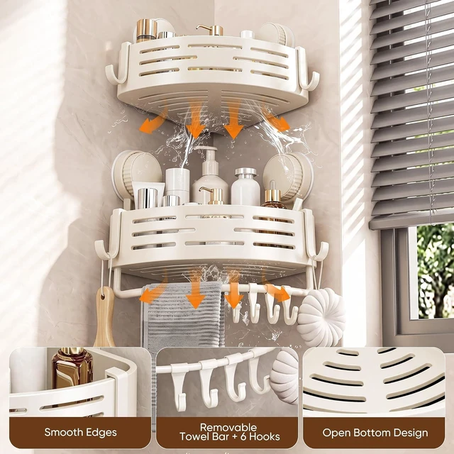 Alt view image 6 of 7 - ABS Suction Cup Corner Shower Organizer