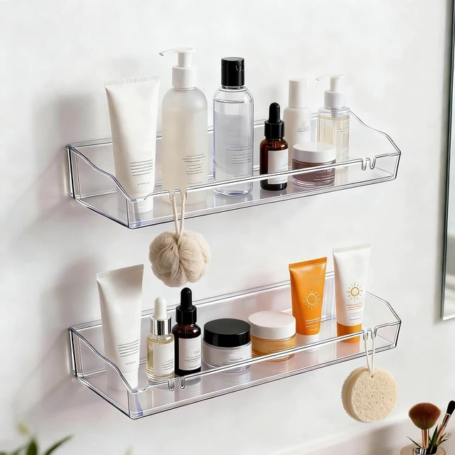 Main image of Transparent Wall-Mounted Acrylic Storage Racks for Bathroom
