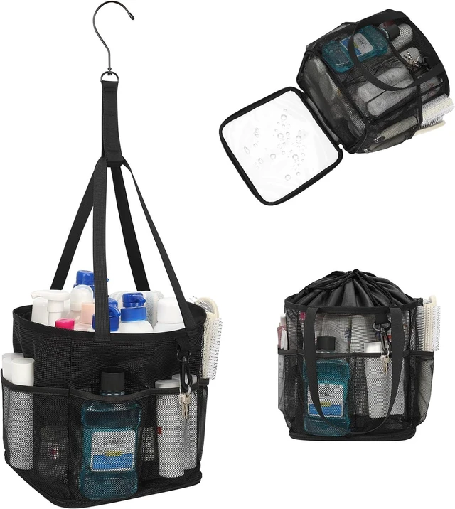 Main image of Travel, Beach, Gym, Quick-Dry Toiletry Organizer with Multiple Pockets for Dorm, Portable Mesh Shower Tote Bag with Hanging Hook & Drawstring