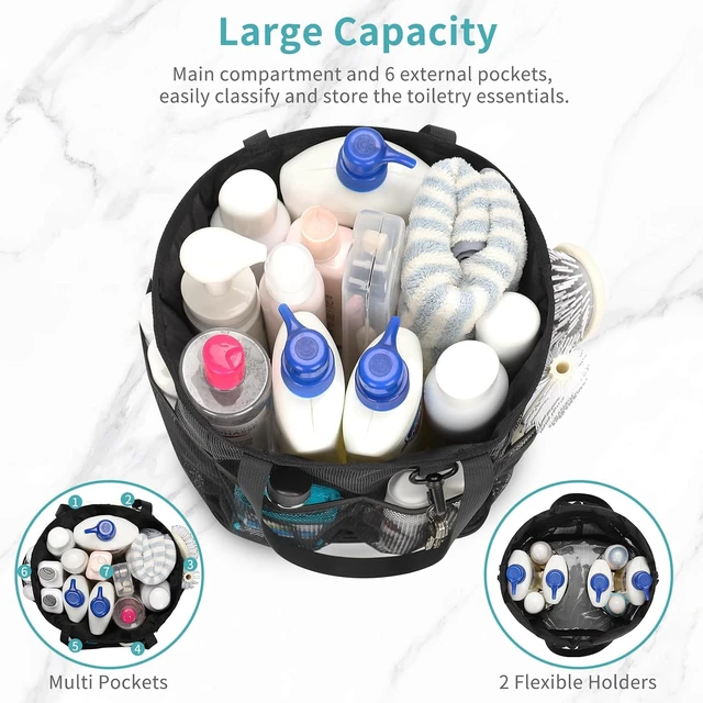 Alt view image 2 of 7 - Travel, Beach, Gym, Quick-Dry Toiletry Organizer with Multiple Pockets for Dorm, Portable Mesh Shower Tote Bag with Hanging Hook & Drawstring