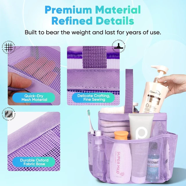 Alt view image 5 of 7 - Gym and Travel, Swimming, Beach, Mesh Portable Shower Caddy with 9-Pocket Large Capacity for College Dorm