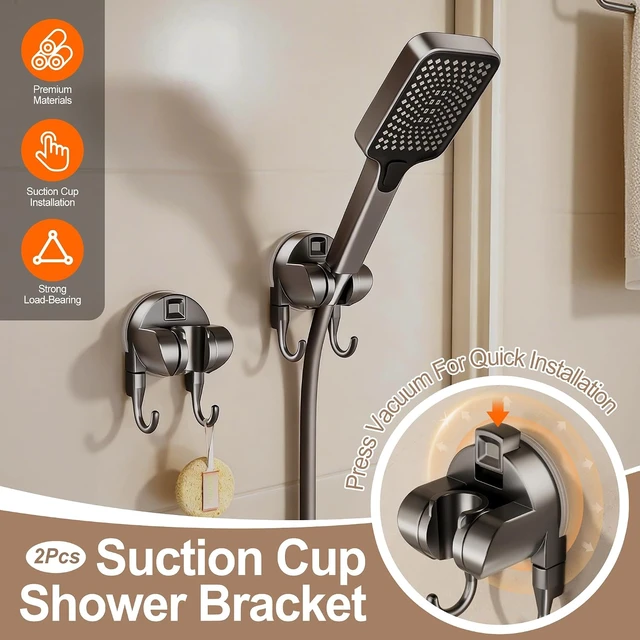 Alt view image 2 of 6 - Durable & Reusable, No-Drill Adjustable Wall Bracket with Hooks for Handheld Hose, Strong Suction Cup Shower Head Holder