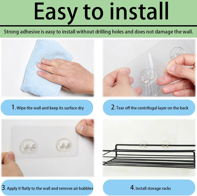 Alt view image 6 of 6 - Clear Strong Adhesive Shower Caddy Hooks No Drill Waterproof Wall Mount Organizers for Bathroom Kitchen Shelf Soap Spice Rack