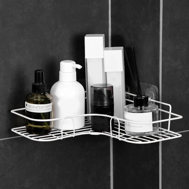 Alt view image 2 of 3 - Carbon Steel Shelf, Wall Mounted Bathroom Storage Rack, No-Drill Adhesive Corner Shower Caddy