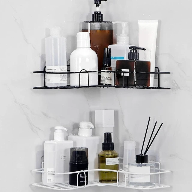 Alt view image 3 of 3 - Carbon Steel Shelf, Wall Mounted Bathroom Storage Rack, No-Drill Adhesive Corner Shower Caddy