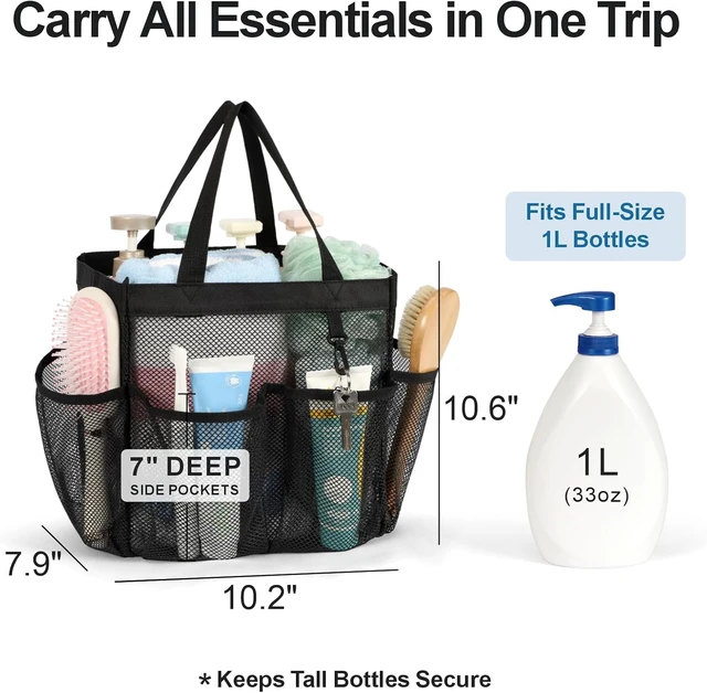Alt view image 2 of 7 - Portable Mesh Shower Organizer with S-Hook - Multi-Pocket Bath Bag for Dorm & Camping