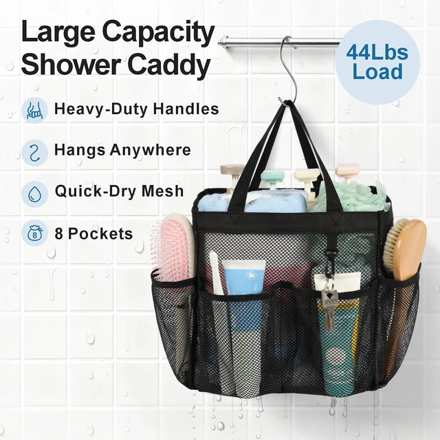 Alt view image 3 of 7 - Portable Mesh Shower Organizer with S-Hook - Multi-Pocket Bath Bag for Dorm & Camping
