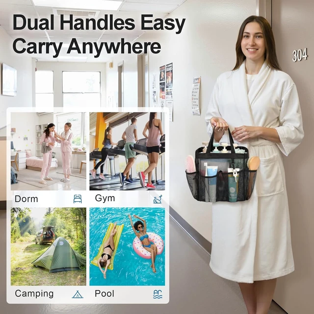 Alt view image 6 of 7 - Portable Mesh Shower Organizer with S-Hook - Multi-Pocket Bath Bag for Dorm & Camping