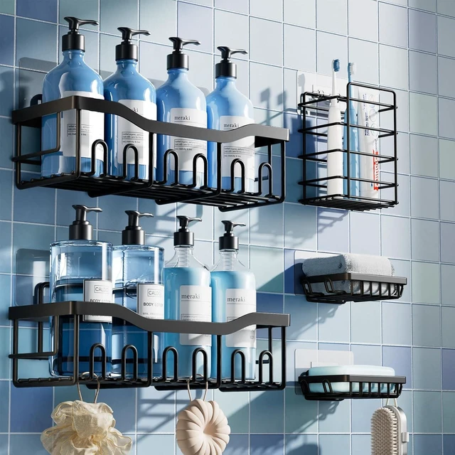 Main image of Bathroom/Kitchen Storage Home Decor, Space-Saving Shower Shelves for Apartment Essentials, 5-Pack Rustproof Stainless Steel Shower Caddy Set No Drill Adhesive Bathroom Organizer