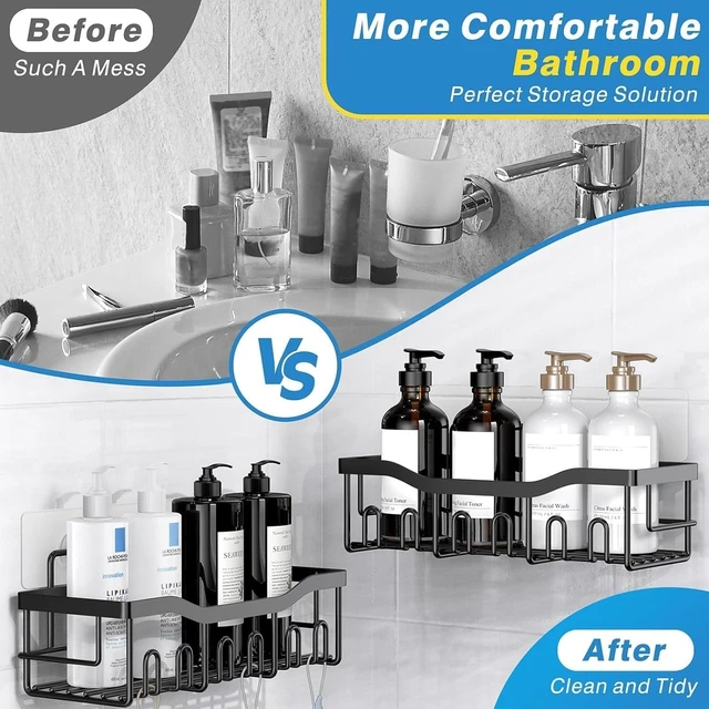 Alt view image 4 of 7 - Bathroom/Kitchen Storage Home Decor, Space-Saving Shower Shelves for Apartment Essentials, 5-Pack Rustproof Stainless Steel Shower Caddy Set No Drill Adhesive Bathroom Organizer
