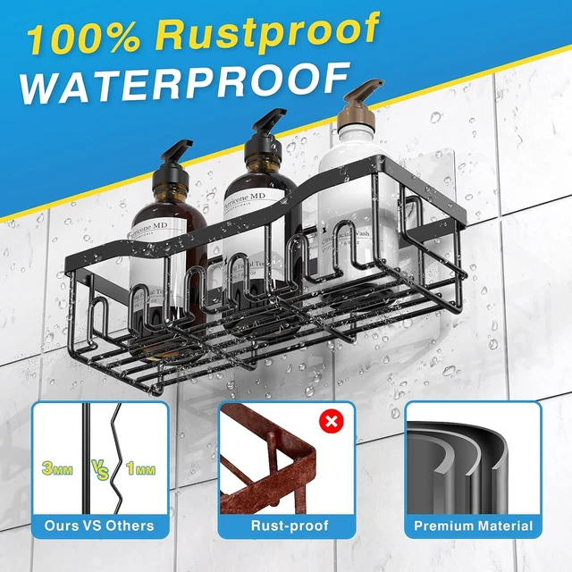 Alt view image 6 of 7 - Bathroom/Kitchen Storage Home Decor, Space-Saving Shower Shelves for Apartment Essentials, 5-Pack Rustproof Stainless Steel Shower Caddy Set No Drill Adhesive Bathroom Organizer
