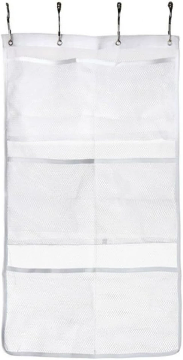 Alt view image 4 of 6 - Quick Dry Mesh Hanging Caddy with Pockets and Shower Curtain Rod Hooks