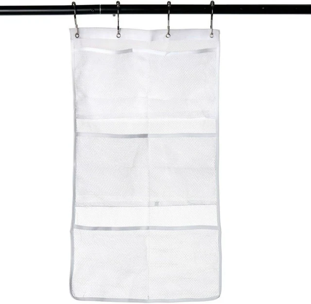 Alt view image 2 of 6 - Quick Dry Mesh Hanging Caddy with Pockets and Shower Curtain Rod Hooks