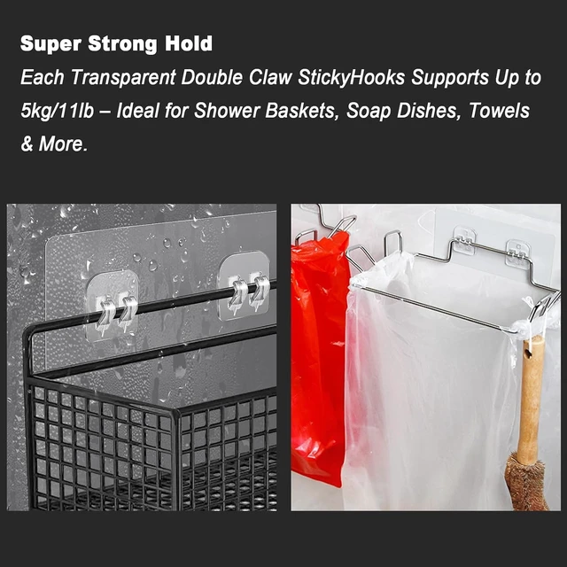 Alt view image 6 of 6 - Double Claw Wall Hooks Stickers for Bathroom & Kitchen Corner Shelf, No-Drill Shower Caddy Adhesive Refill