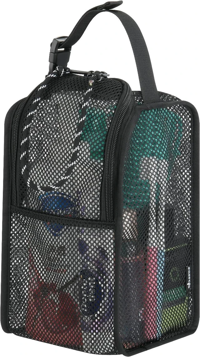 Main image of Quick Dry Hanging Bath Organizer for Travel Gym Swimming Beach Camping & Dorm Room, Portable Mesh Shower Tote Bag with Double Zippers