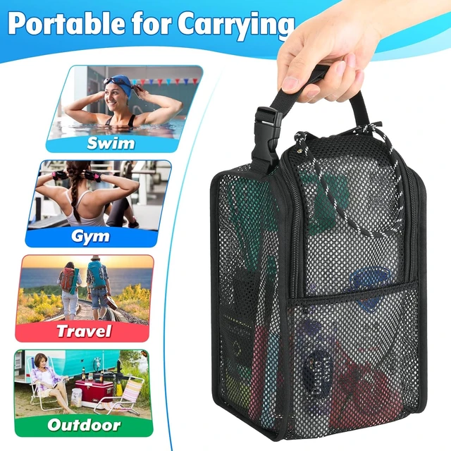 Alt view image 7 of 7 - Quick Dry Hanging Bath Organizer for Travel Gym Swimming Beach Camping & Dorm Room, Portable Mesh Shower Tote Bag with Double Zippers