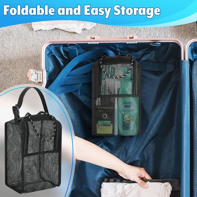 Alt view image 6 of 7 - Quick Dry Hanging Bath Organizer for Travel Gym Swimming Beach Camping & Dorm Room, Portable Mesh Shower Tote Bag with Double Zippers