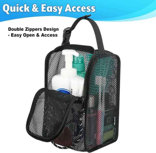 Alt view image 4 of 7 - Quick Dry Hanging Bath Organizer for Travel Gym Swimming Beach Camping & Dorm Room, Portable Mesh Shower Tote Bag with Double Zippers