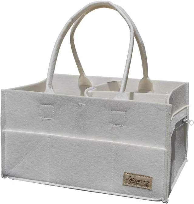 Alt view image 4 of 7 - Diaper Caddy Organizer with Handles and Removable Dividers for Baby Essentials, Portable Felt Nursery Storage Basket