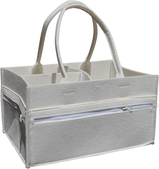 Alt view image 5 of 7 - Diaper Caddy Organizer with Handles and Removable Dividers for Baby Essentials, Portable Felt Nursery Storage Basket